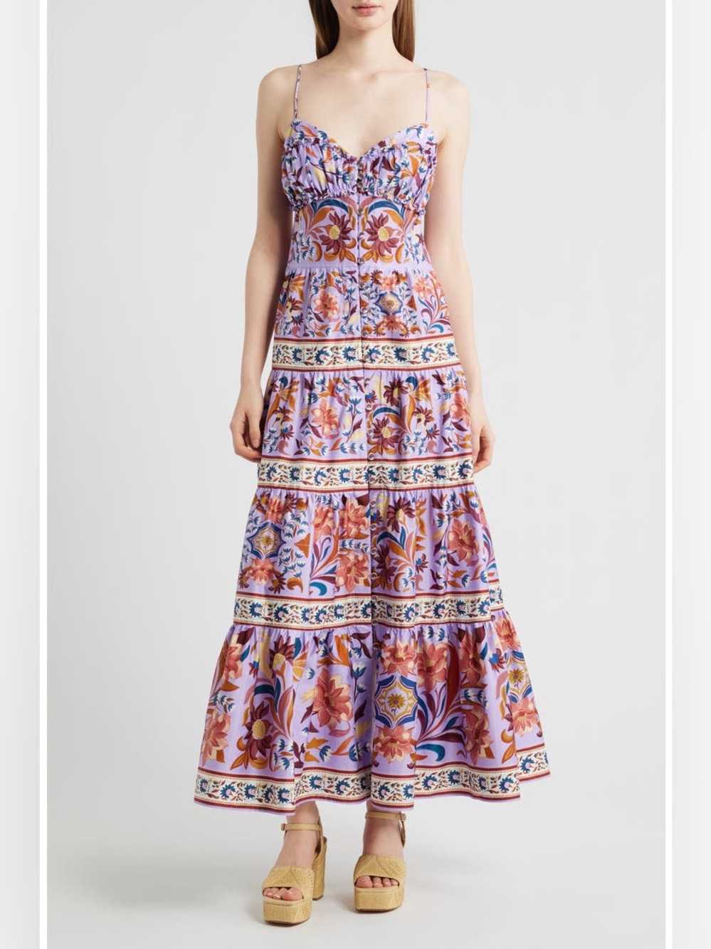 FARM Rio Lavender Pink Floral Tiered Maxi Dress
